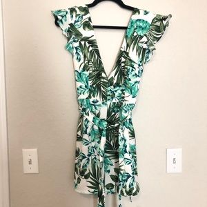 Tropical V-neck V-back romper